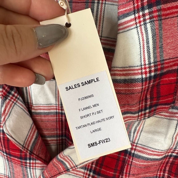 Eberjey Flannel Short PJ Set - Tartan Plaid Haute Red Ivory Sz.L - Picture 2 of 5